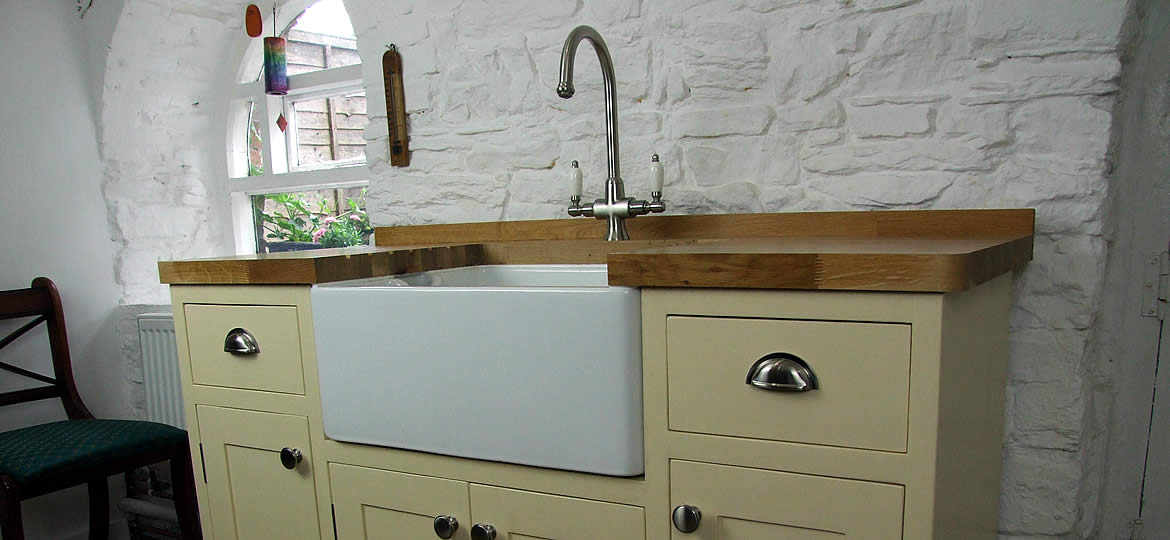 Painted Freestanding Belfast Sink Unit with Oak Worktop
