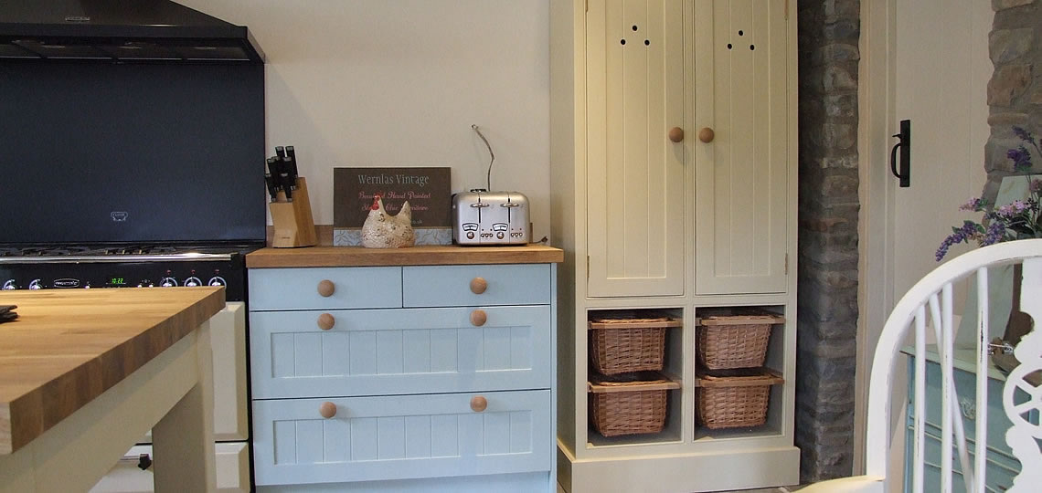 painted Shaker Kitchen with Free Standing Larder Cupboard