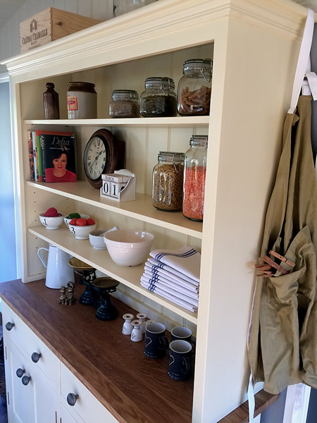 large kitchen dresser top with open display shelves