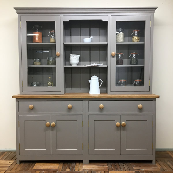 large kitchen dresser with cupboards &amp; glazed top section