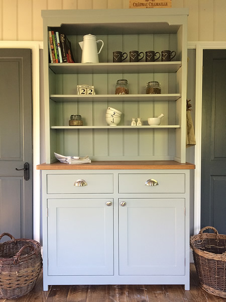 small kitchen dresser with open shelves front view