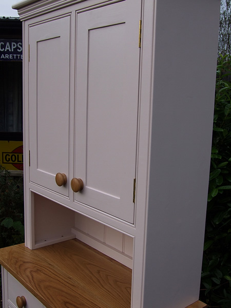 small kitchen dresser top with adjustable shelves painted in farrow &amp; ball calamine