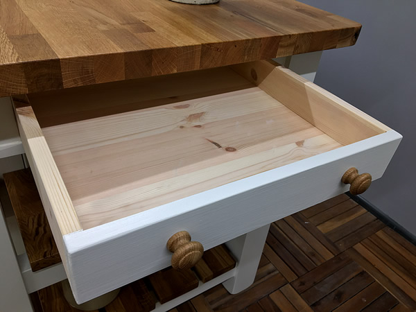 freestanding kitchen island open dovetailed drawer