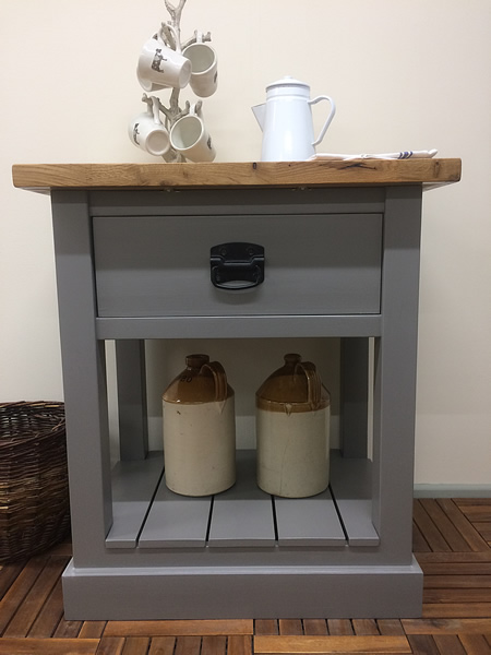 freestanding butcher's trolley fitted with an oak worktop