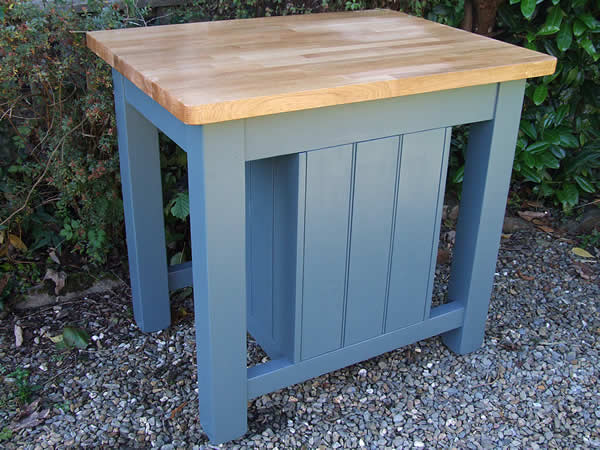 small freestanding kitchen island in farrow &amp; ball inchyra blue - rear view