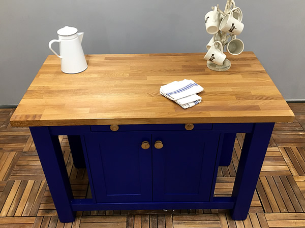 small freestanding kitchen island fitted with a 40mm oak worktop