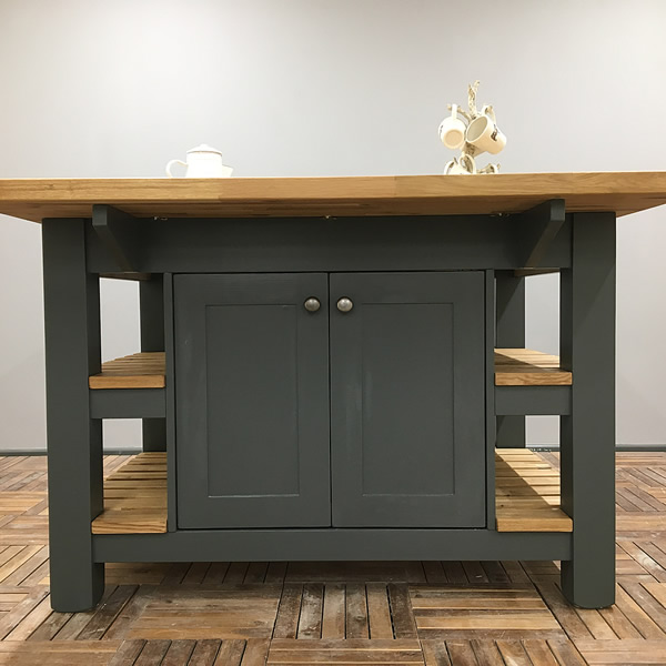 medium sized freestanding kitchen islandfinished in farrow and ball downpipe estate eggshell with long breakfast bar support brackets