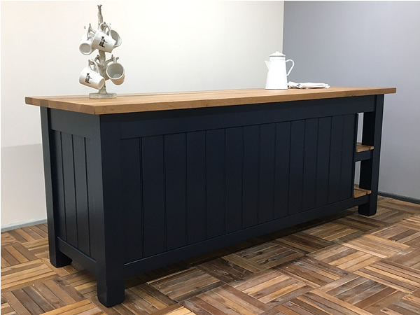 large freestanding kitchen island fitted with tongue &amp; groove panelled side