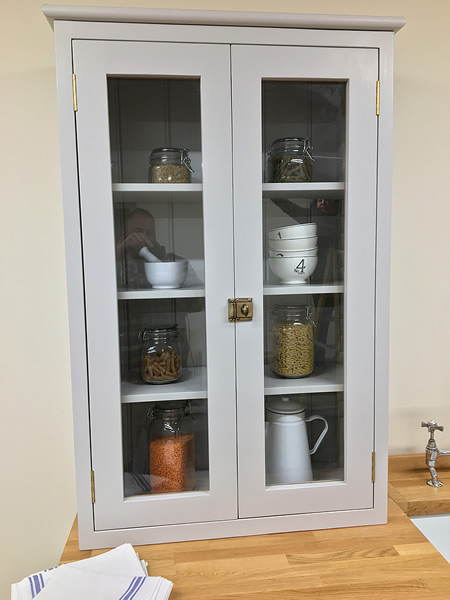 solid wood worktop dresser cupboard with glass doors
